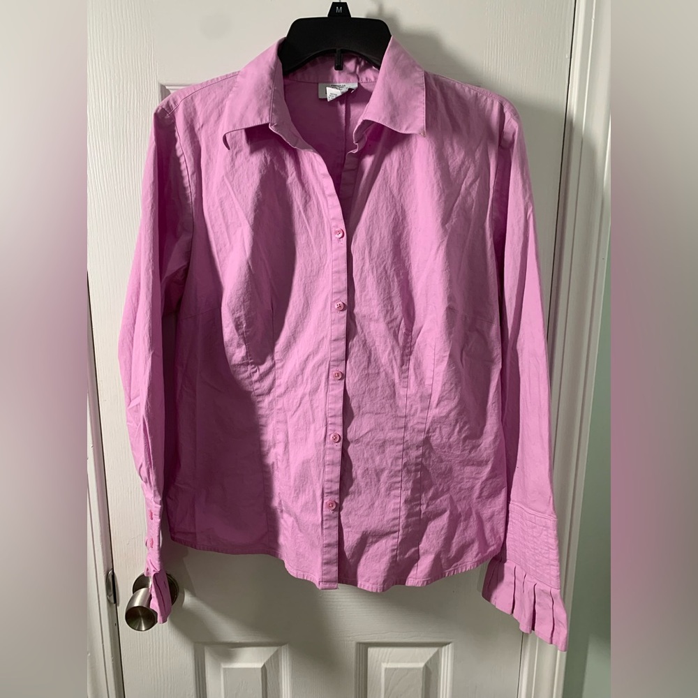 LOFT Pink Stretch Button-Up Blouse